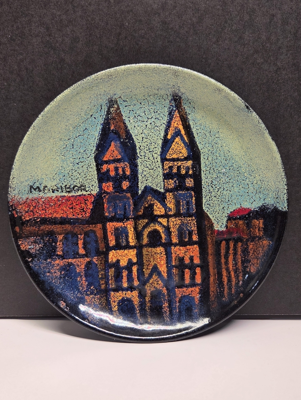 Dekor Zagreb Hand Painted Enamel Coated Hanging Wall Plate MCM Maribor Slovenia